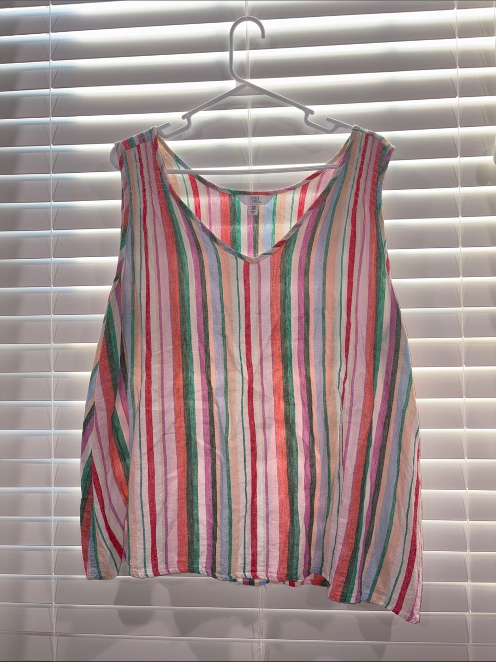 Time and Tru Multicolor Striped V-Neck Tank Top